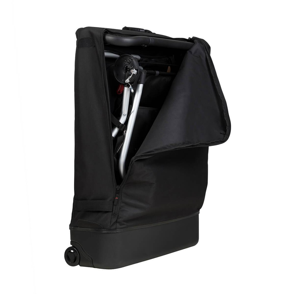 Mountain Buggy travel solution XL travel bag with duet double stroller folded inside in colour black_black