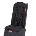 close up of the child seat and harness on the skyrider ride on suitcase to demonstrate the safety and comfort features
